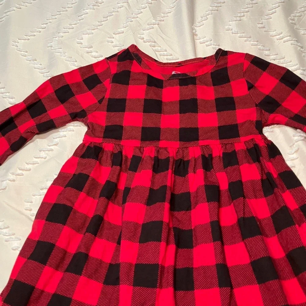 Wonder Nation Girls 4T  Red Black Buffalo Plaid Long Sleeve Dress Size 4T